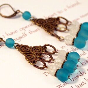 Sea Glass Chandelier Earrings Dangle Pierced or Clip-on Earrings
